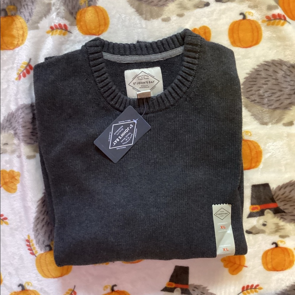 XL St. John's Bay  Men Crewneck Long Sleeve Sweater Charcoal Htr NEW!! - Picture 2 of 7